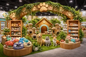 SuperZoo 2026 exhibit featuring pet-themed decor by professional trade show booth builders